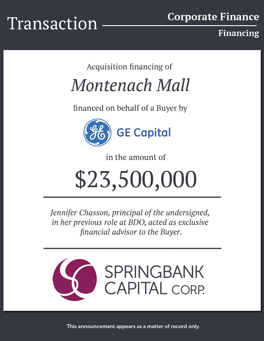 Springbank Capital Corp. – Montenach Mall - GE Capital