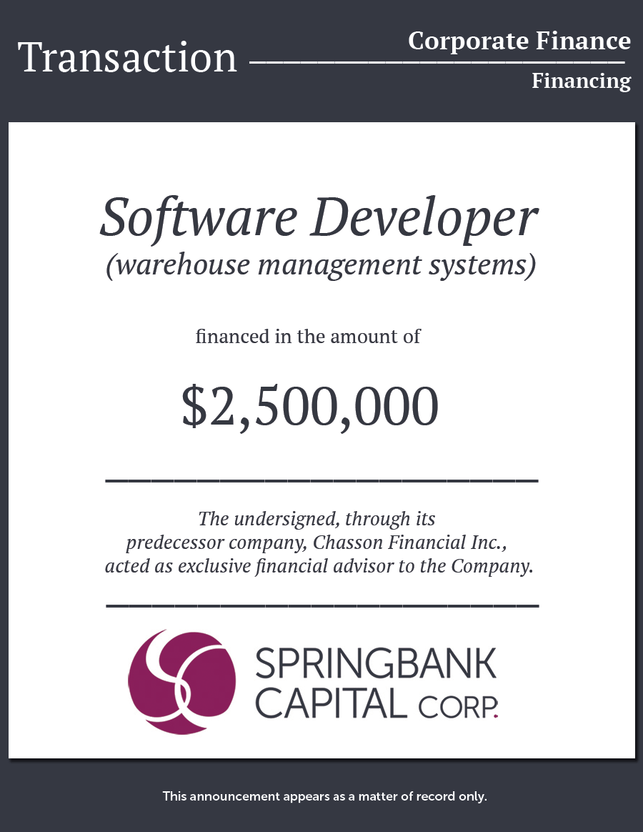 Springbank Capital Corp. – Software Developer