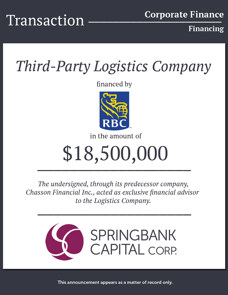 Springbank Capital Corp. – Third-Party Logistics Company - RBC